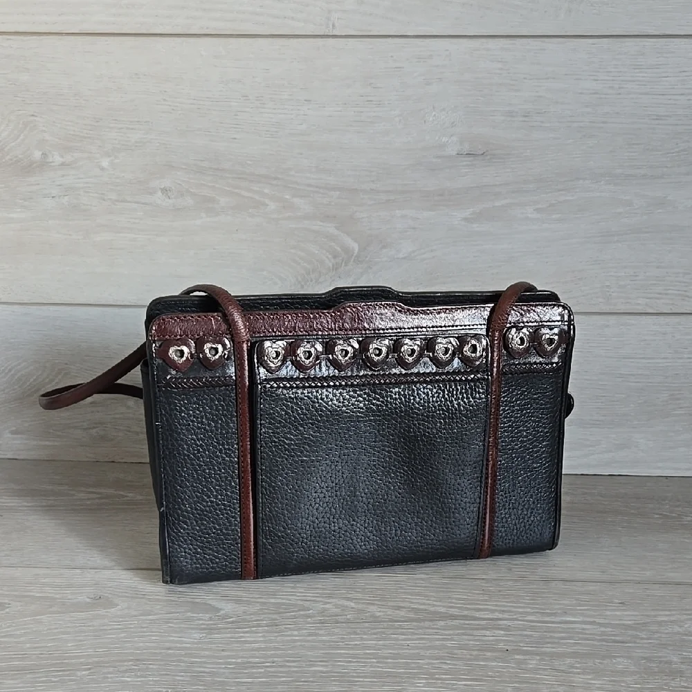 Vintag Brighton Y2K 0171142  Elegant Black& Brown Leather Bag Purse